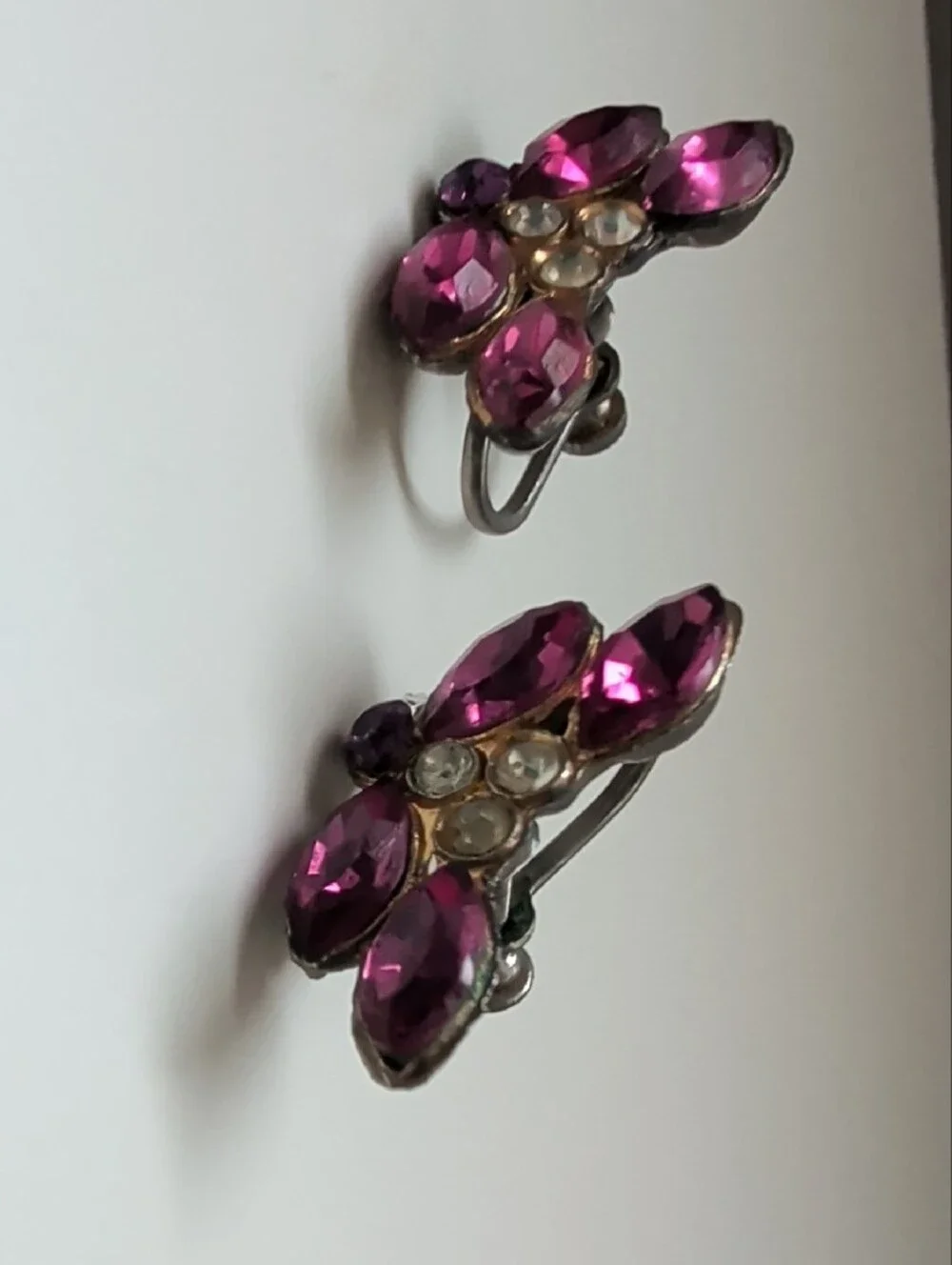 Vintage 1940s Purplish Pink Butterfly ClipOn Estate Sale Earrings Pair